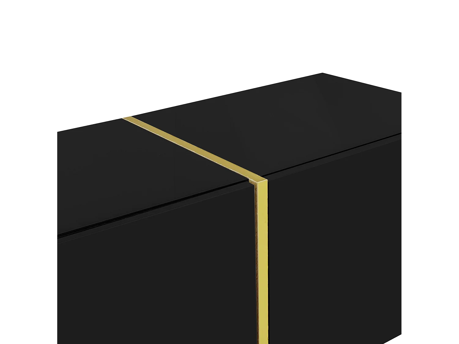 Meuble TV Noir, Banc TV avec 4 Portes, Meuble Télé de Salon avec Lignes Dorées, 170x35x46cm