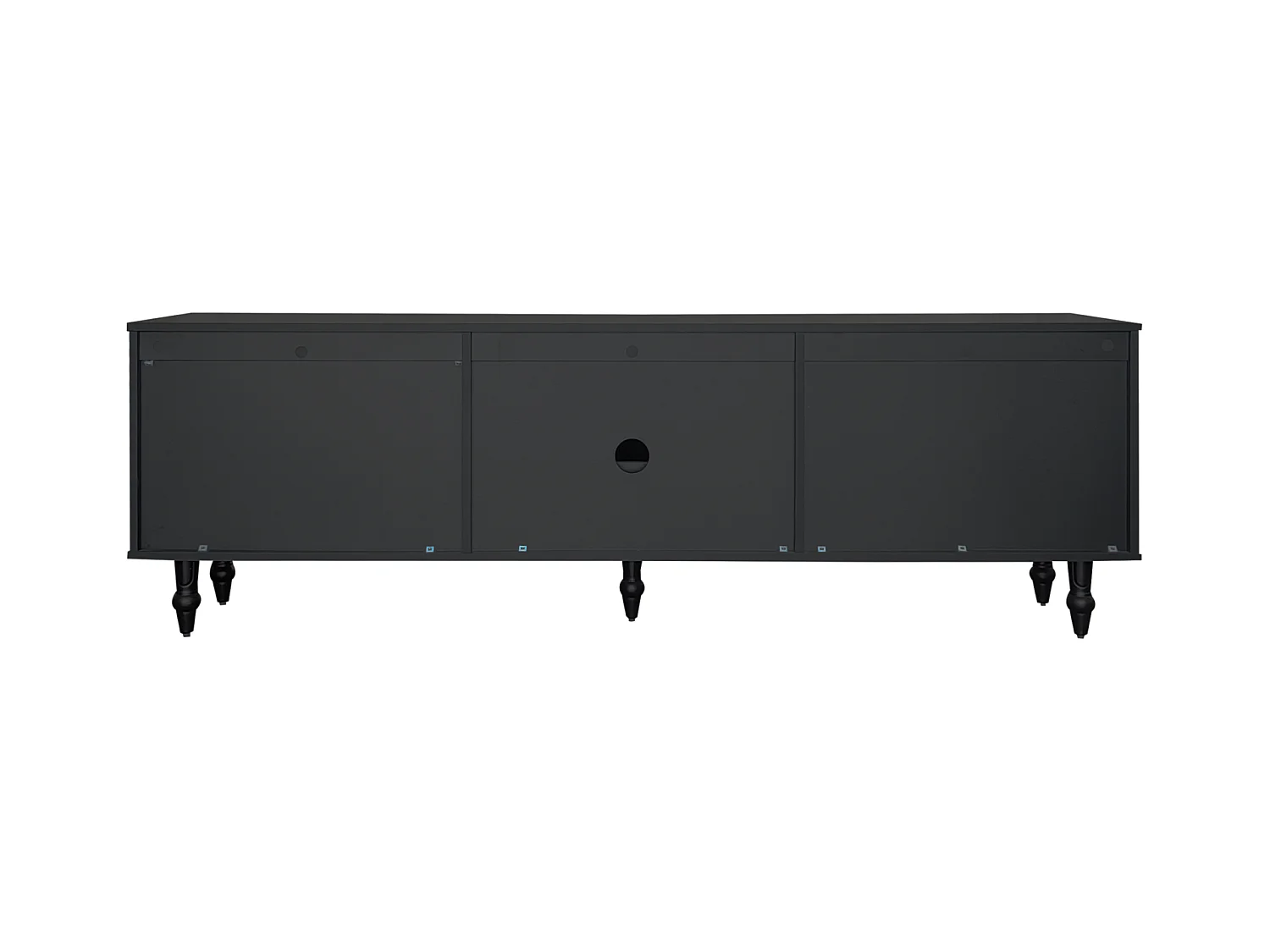 Móvel de TV baixo estilo retro com 6 compartimentos de armazenamento, pés de madeira maciça, preto