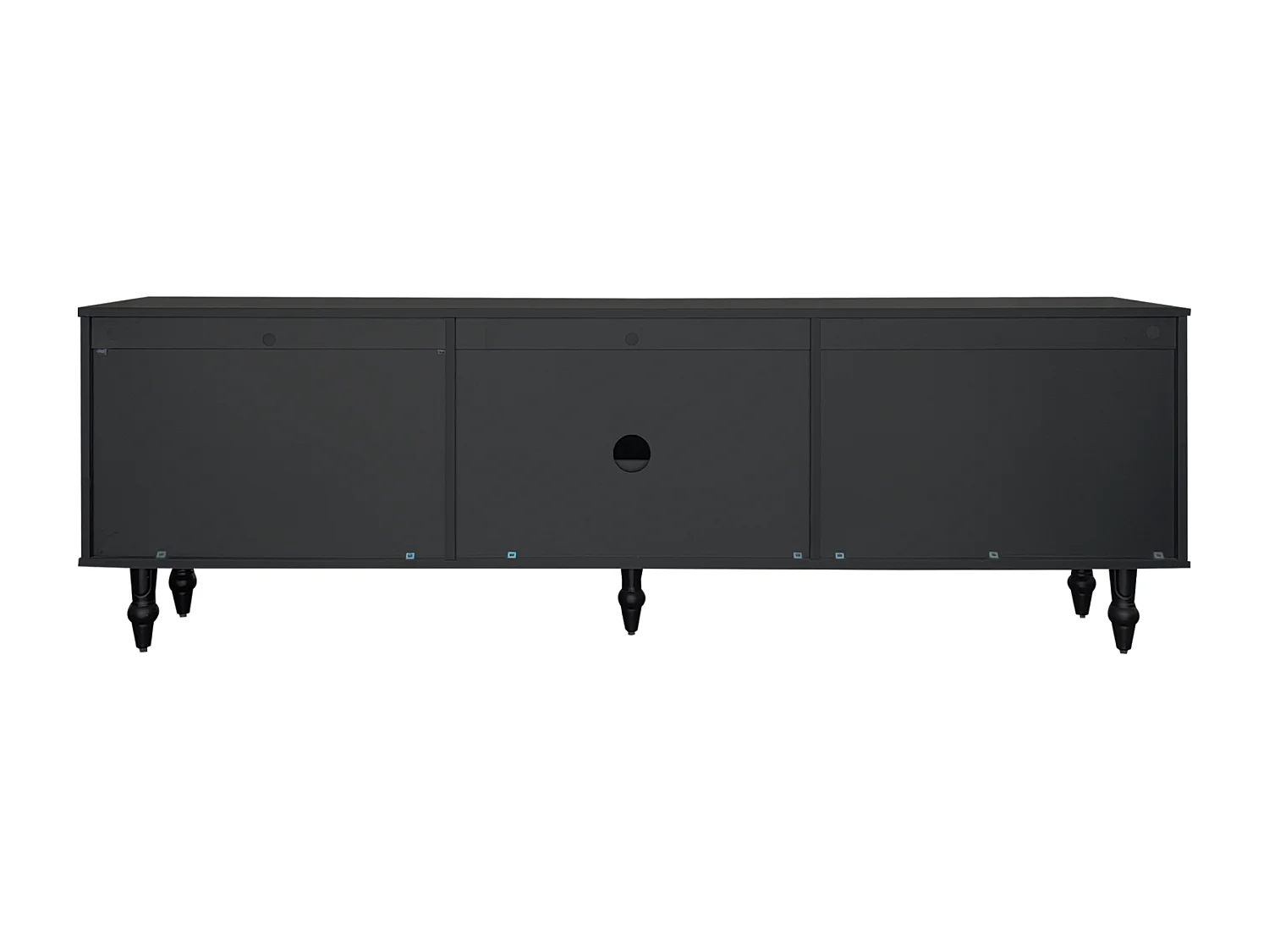 Mueble TV bajo con puertas de cristal y 2 cajones, mueble para salón o dormitorio, color negro
