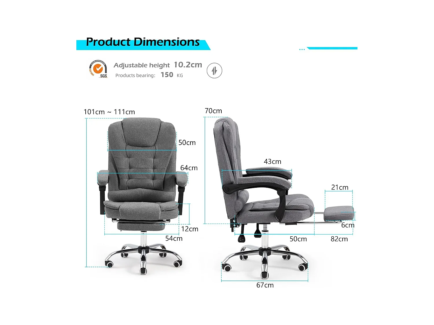 YODOLLA Chaise de Bureau Ergonomique avec Repose-Pieds - Fauteuil de Travail Confiable et Confortable - Dossier Soutien Lombaire - Pivotante et Réglable - Gris