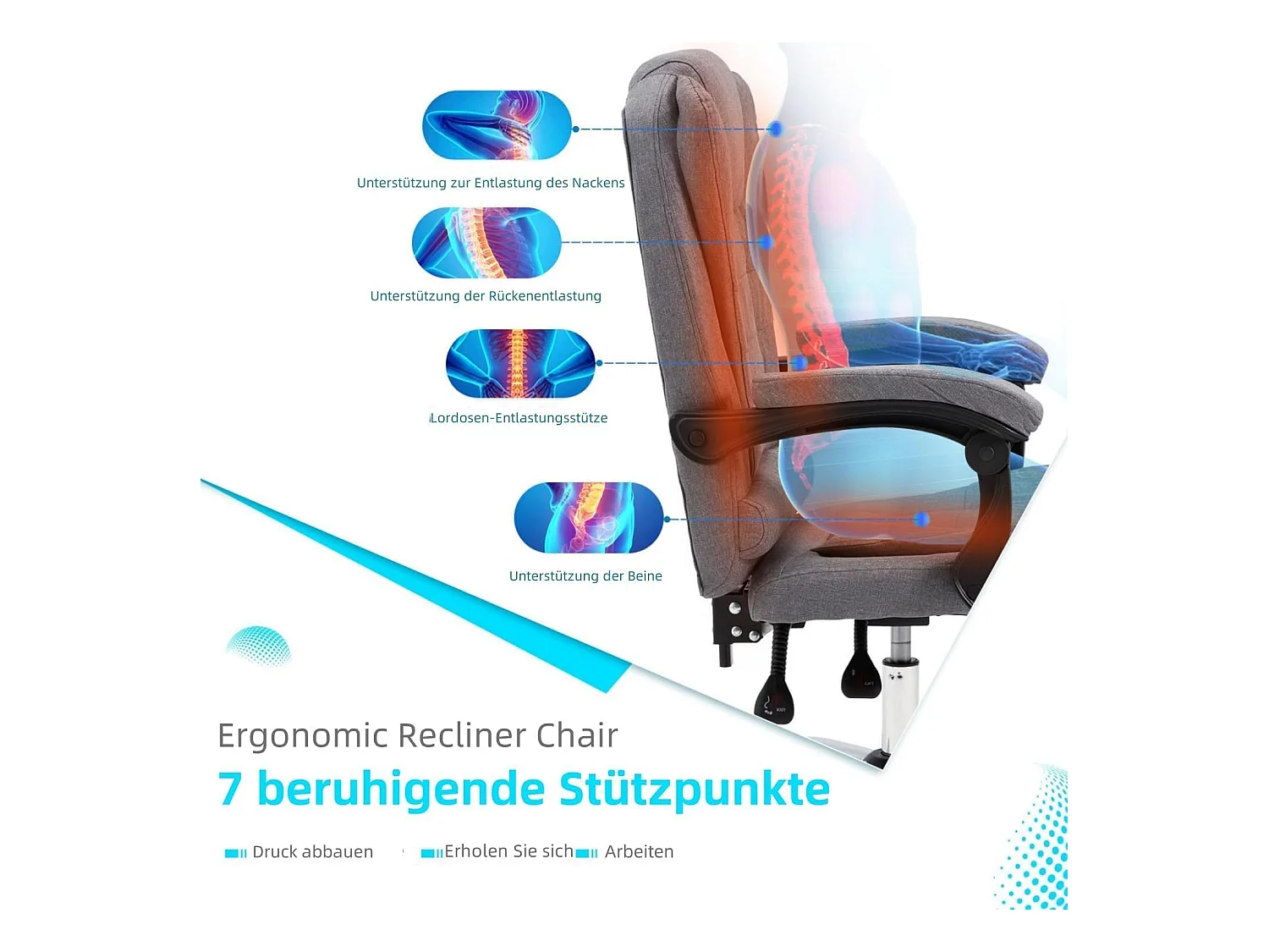 YODOLLA Chaise de Bureau Ergonomique avec Repose-Pieds - Fauteuil de Travail Confiable et Confortable - Dossier Soutien Lombaire - Pivotante et Réglable - Gris