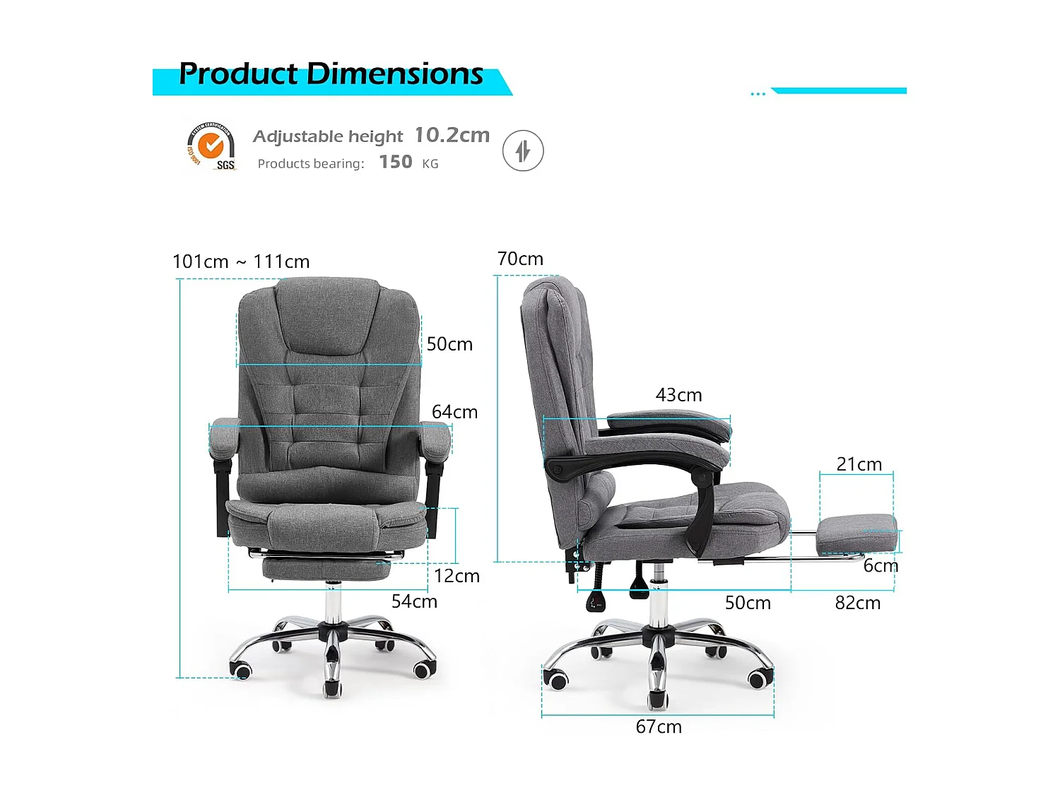 YODOLLA Chaise de Bureau Ergonomique avec Repose-Pieds - Fauteuil de Travail Confiable et Confortable - Dossier Soutien Lombaire - Pivotante et Réglable - Gris