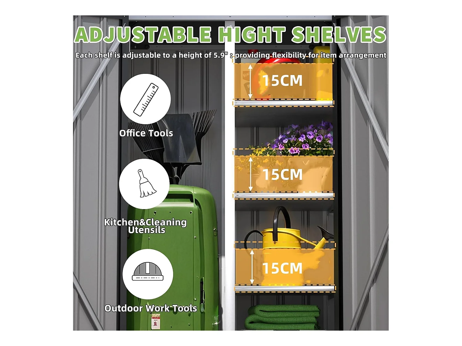 YODOLLA Gartenschrank Gartenhaus Geräteschuppen, Gartenhäuschen mit Sockel und abschließbarem Schloss, Verzinkter Stahl, 107x53x178 cm, Dunkelgrau