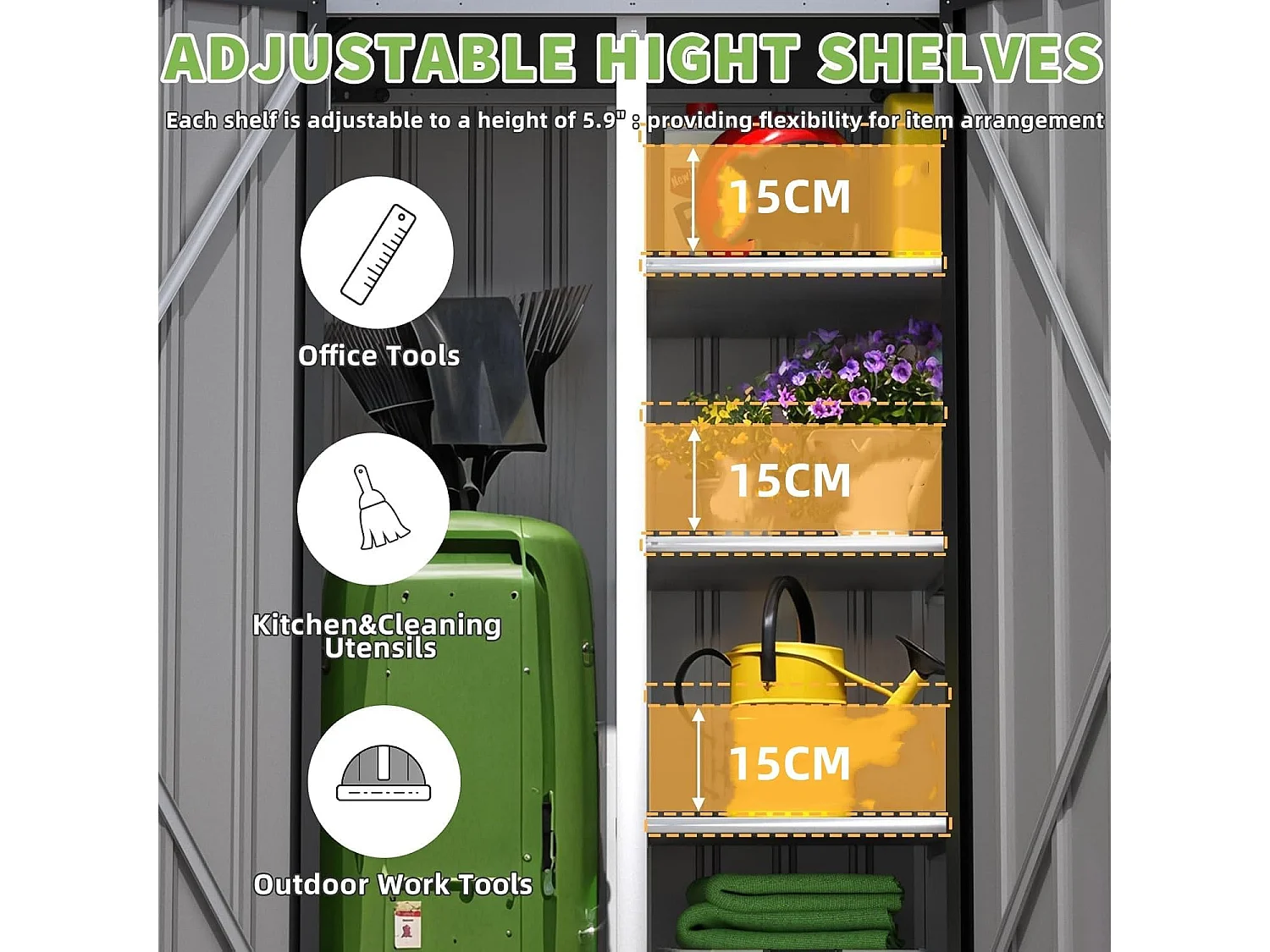 YODOLLA Gartenschrank Gartenhaus Geräteschuppen, Gartenhäuschen mit Sockel und abschließbarem Schloss, Verzinkter Stahl, 107x53x178 cm, Dunkelgrau