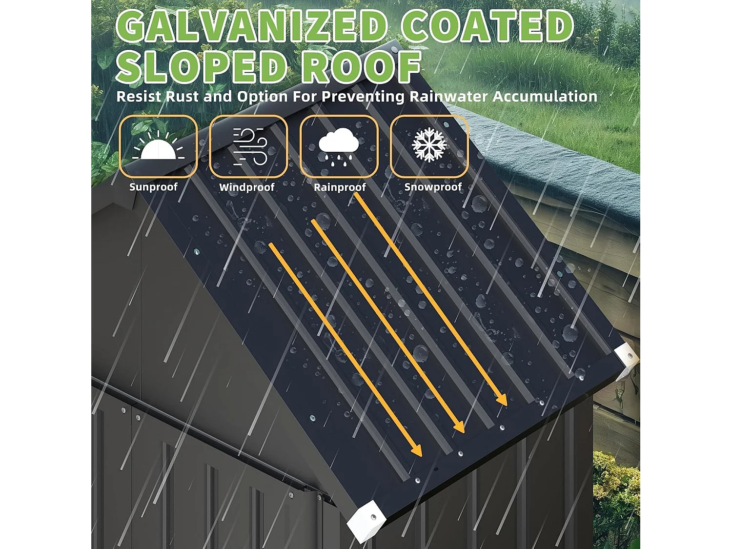 YODOLLA Gartenschrank Gartenhaus Geräteschuppen, Gartenhäuschen mit Sockel und abschließbarem Schloss, Verzinkter Stahl, 107x53x178 cm, Dunkelgrau