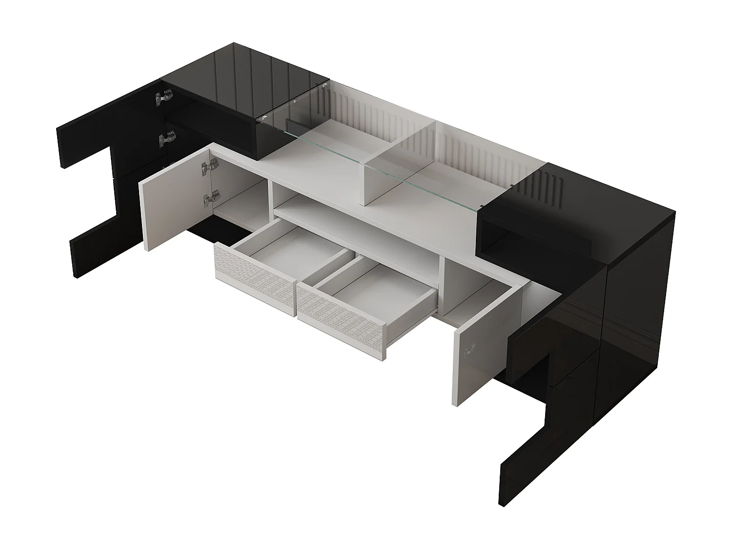 Meuble TV LED, Longueur Meuble Télé Haut pour Salon, avec Rangement, 150 x30x50 cm, Blanc & gris