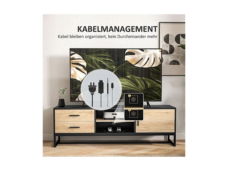 Meuble TV Meuble télé Bois, Compartiments Ouverts, 2 tiroirs, pour Salon Chambre à Coucher, Bois