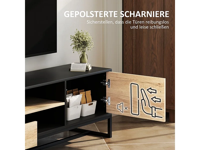 Meuble TV Meuble télé Bois, Compartiments Ouverts, 2 tiroirs, pour Salon Chambre à Coucher, Bois