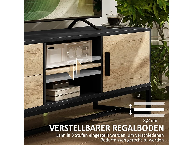 Meuble TV Meuble télé Bois, Compartiments Ouverts, 2 tiroirs, pour Salon Chambre à Coucher, Bois