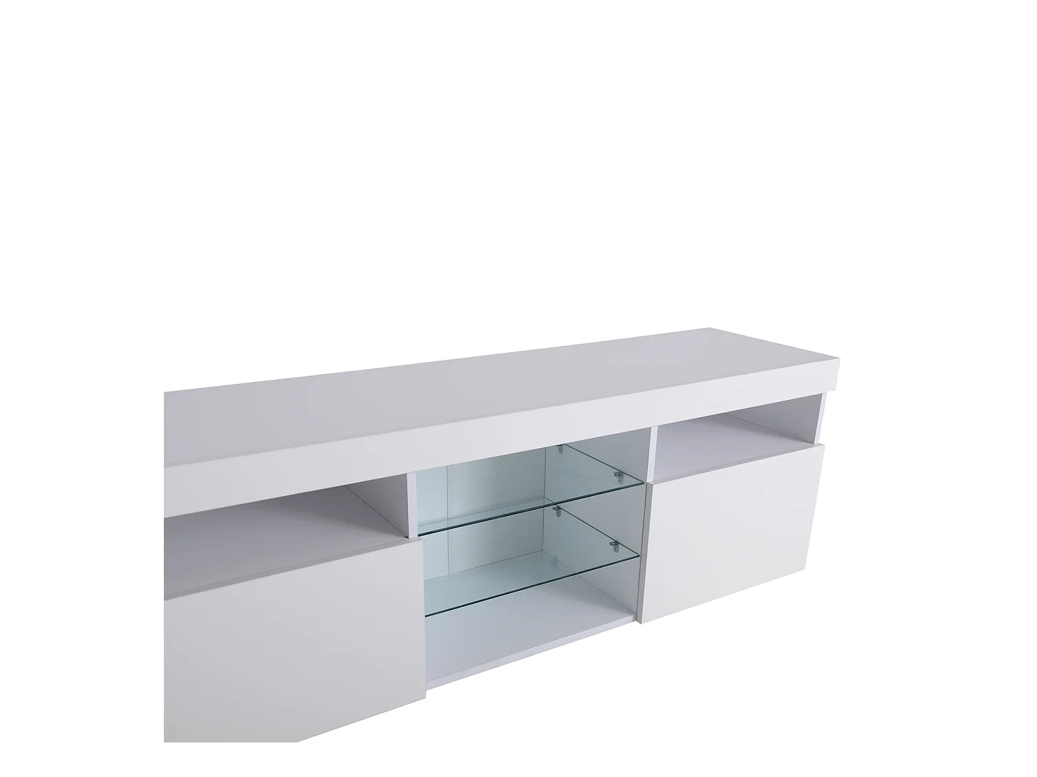 Meuble TV Moderne Blanc, Panneau Clair, LED Variable, Salon et Salle à Manger ,180 x 35 x 45 cm