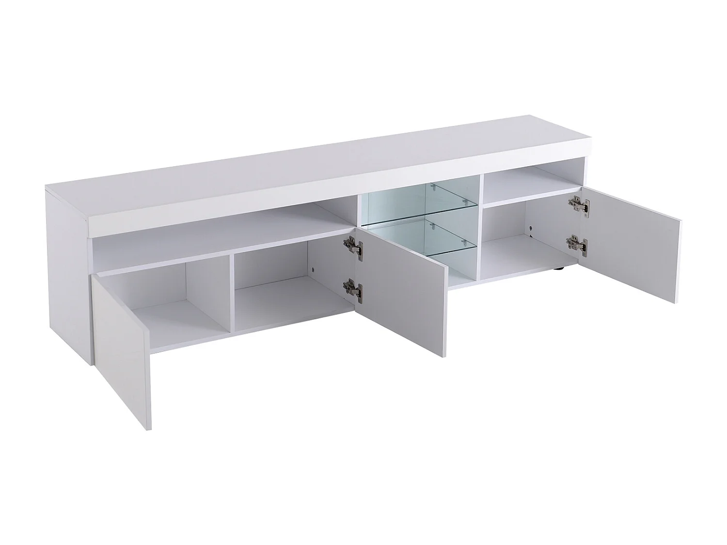 Meuble TV Moderne Blanc, Panneau Clair, LED Variable, Salon et Salle à Manger ,180 x 35 x 45 cm