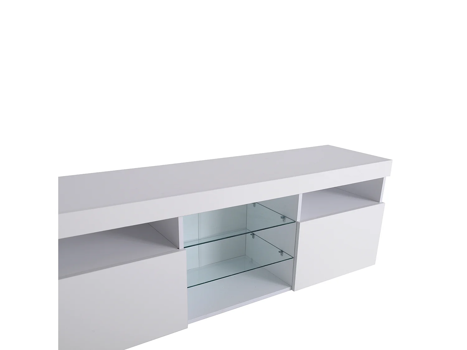 Meuble TV Moderne Blanc, Panneau Clair, LED Variable, Salon et Salle à Manger ,180 x 35 x 45 cm