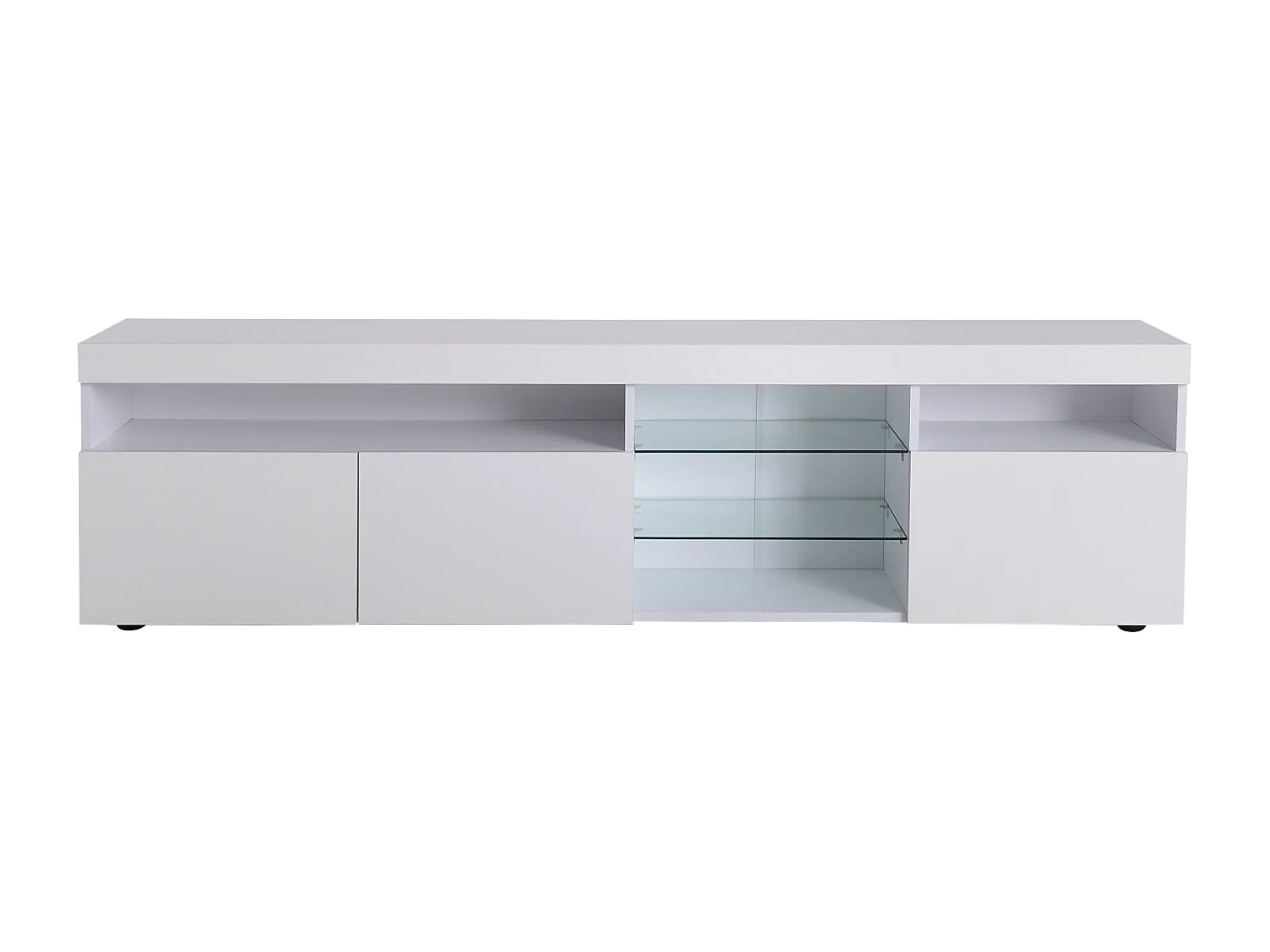 Meuble TV Moderne Blanc, Panneau Clair, LED Variable, Salon et Salle à Manger ,180 x 35 x 45 cm