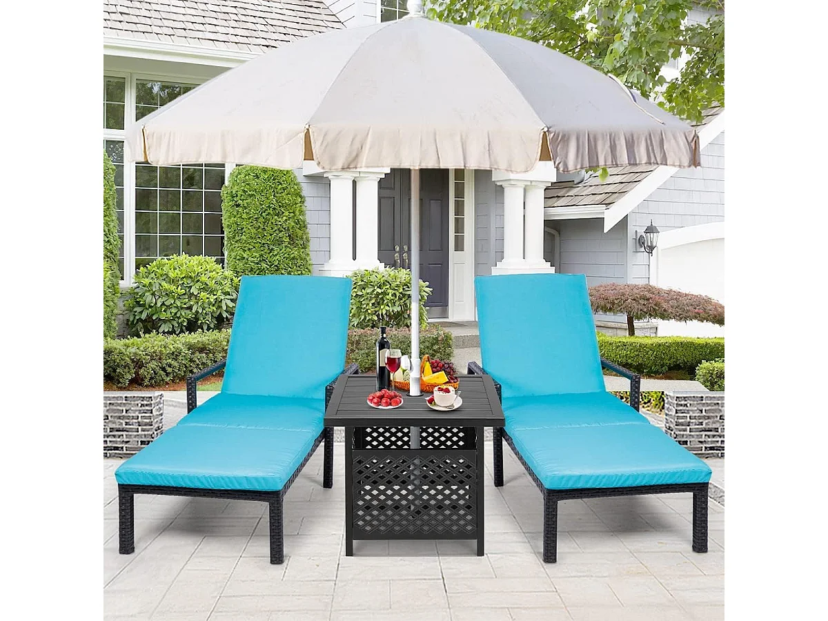 YODOLLA Garten Beistelltisch mit Sonnenschirmloch (Ø4cm), Kleiner Gartentisch aus Metall für Terrasse, Pool, Garten, 55 x 55 x 46 cm