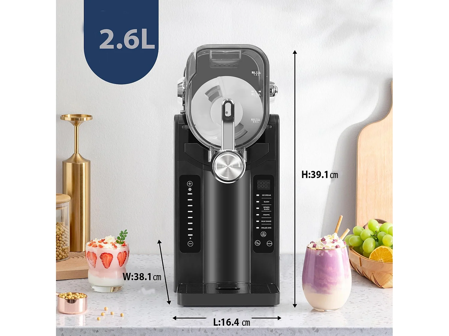 YODOLLA Slush Maschine 2,6L 7-in-1 für Eis-Cocktails zu Hause, Frappé, Milchshakes & gefrorenen Saft mit Automatischer Reinigung und InstantFreeze Technologie