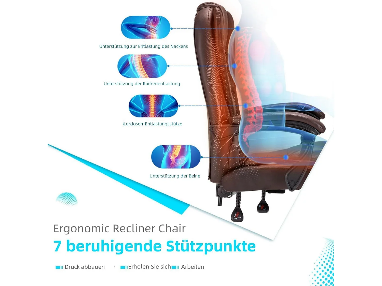 YODOLLA Ergonomischer Bürostuhl Mit Fußstütze - Zuverlässiger Und komfortabler Arbeitsstuhl - Lendenwirbelstütze - Drehbar Und verstellbar - Braun