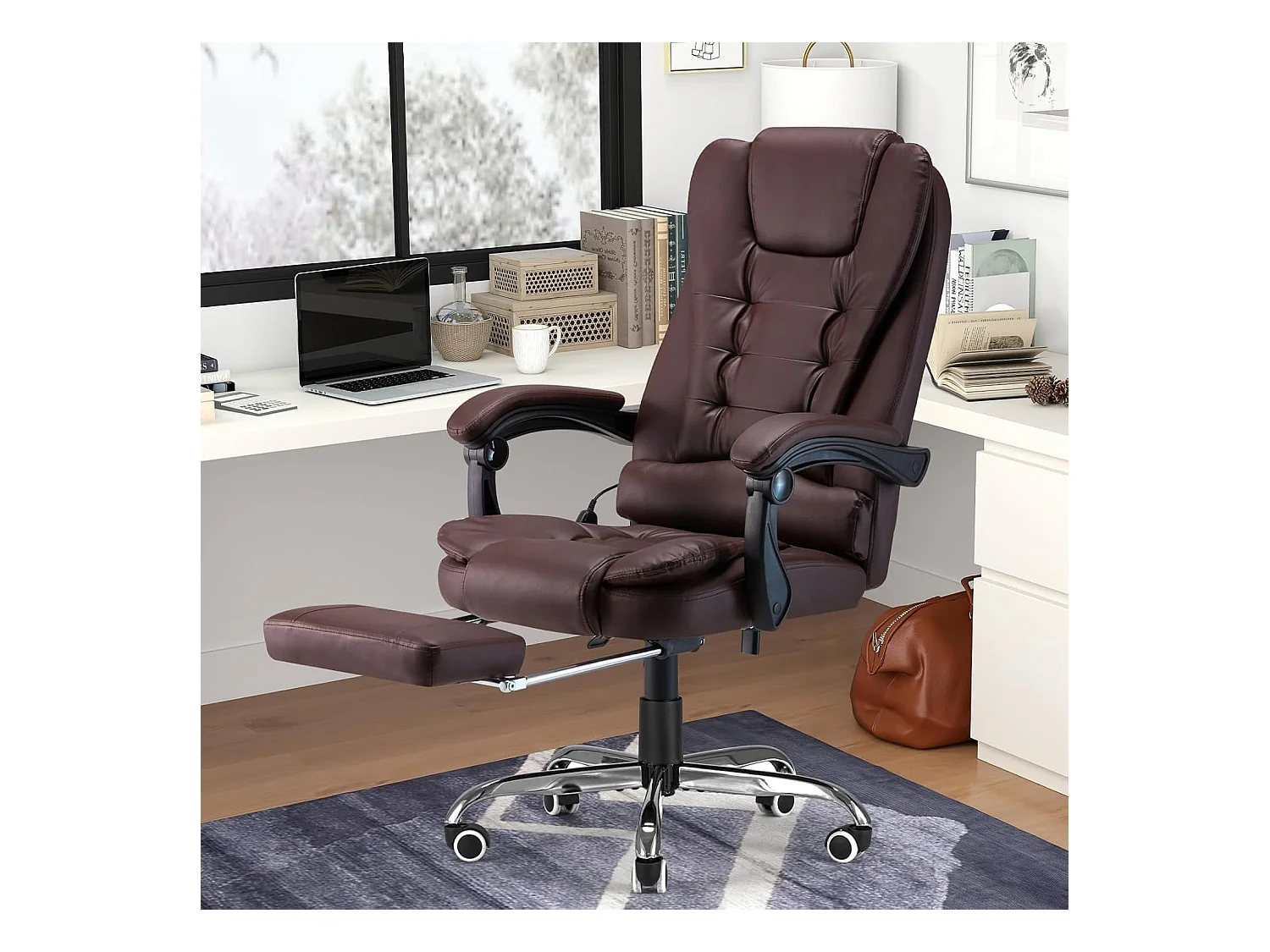 YODOLLA Chaise de Bureau Ergonomique avec Repose-Pieds - Fauteuil de Travail Confiable et Confortable - Dossier Soutien Lombaire - Pivotante et Réglable - Brun