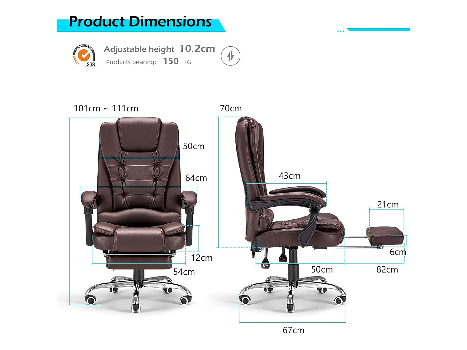 YODOLLA Chaise de Bureau Ergonomique avec Repose-Pieds - Fauteuil de Travail Confiable et Confortable - Dossier Soutien Lombaire - Pivotante et Réglable - Brun