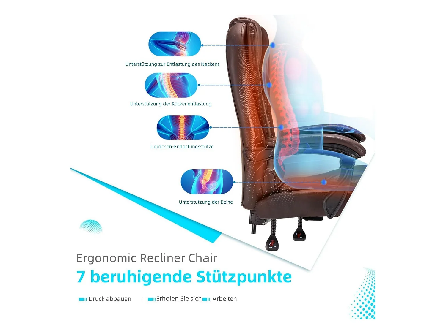 YODOLLA Chaise de Bureau Ergonomique avec Repose-Pieds - Fauteuil de Travail Confiable et Confortable - Dossier Soutien Lombaire - Pivotante et Réglable - Brun