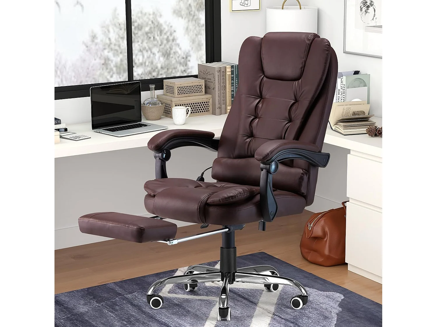 YODOLLA Chaise de Bureau Ergonomique avec Repose-Pieds - Fauteuil de Travail Confiable et Confortable - Dossier Soutien Lombaire - Pivotante et Réglable - Brun