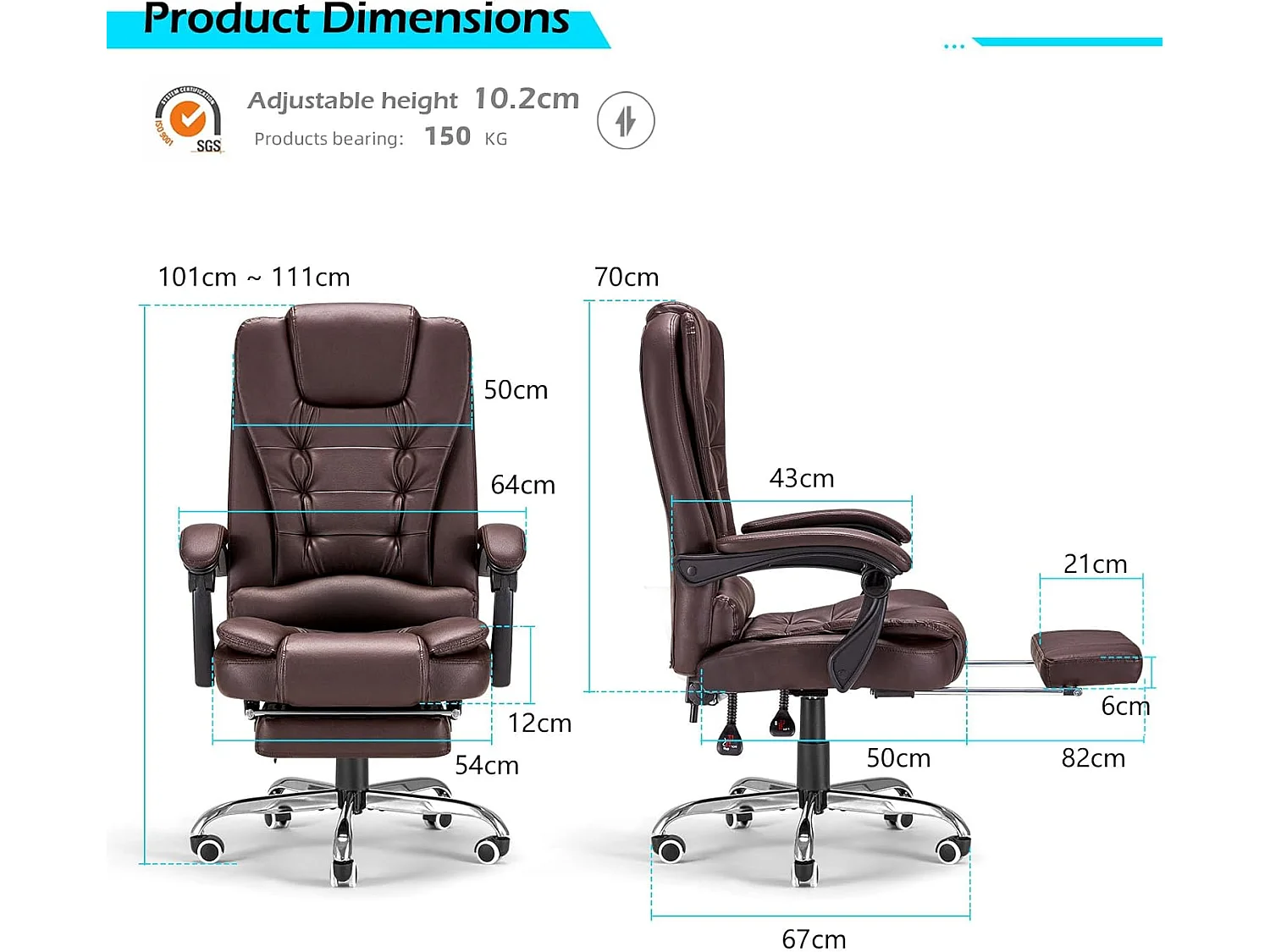 YODOLLA Chaise de Bureau Ergonomique avec Repose-Pieds - Fauteuil de Travail Confiable et Confortable - Dossier Soutien Lombaire - Pivotante et Réglable - Brun