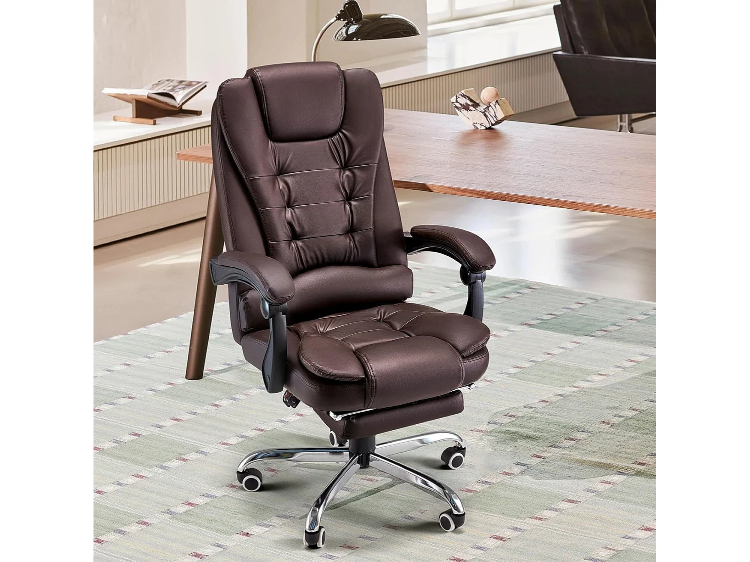 YODOLLA Chaise de Bureau Ergonomique avec Repose-Pieds - Fauteuil de Travail Confiable et Confortable - Dossier Soutien Lombaire - Pivotante et Réglable - Brun