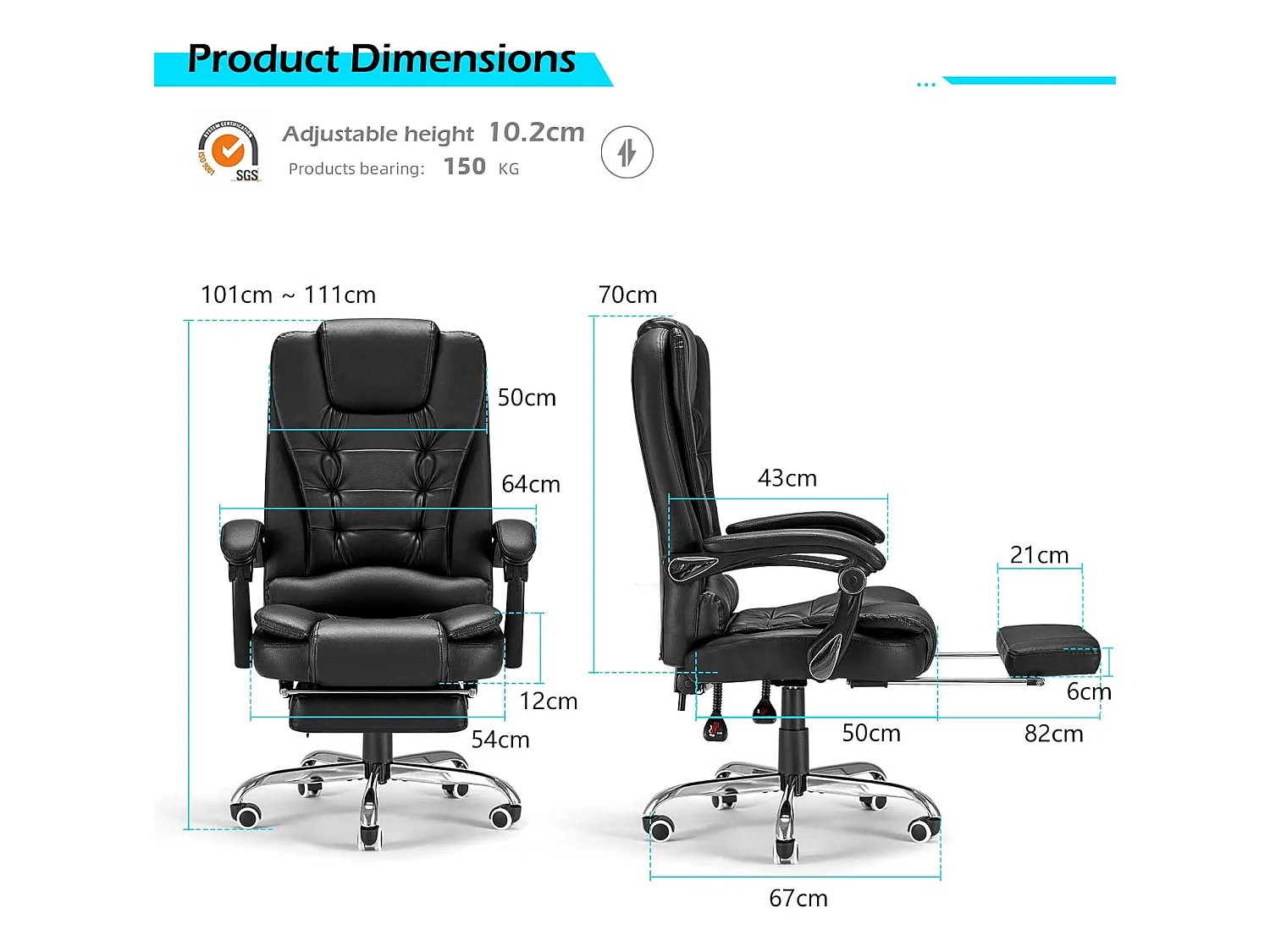 YODOLLA Chaise de Bureau Ergonomique avec Repose-Pieds - Fauteuil de Travail Confiable et Confortable - Dossier Soutien Lombaire - Pivotante et Réglable - Noir
