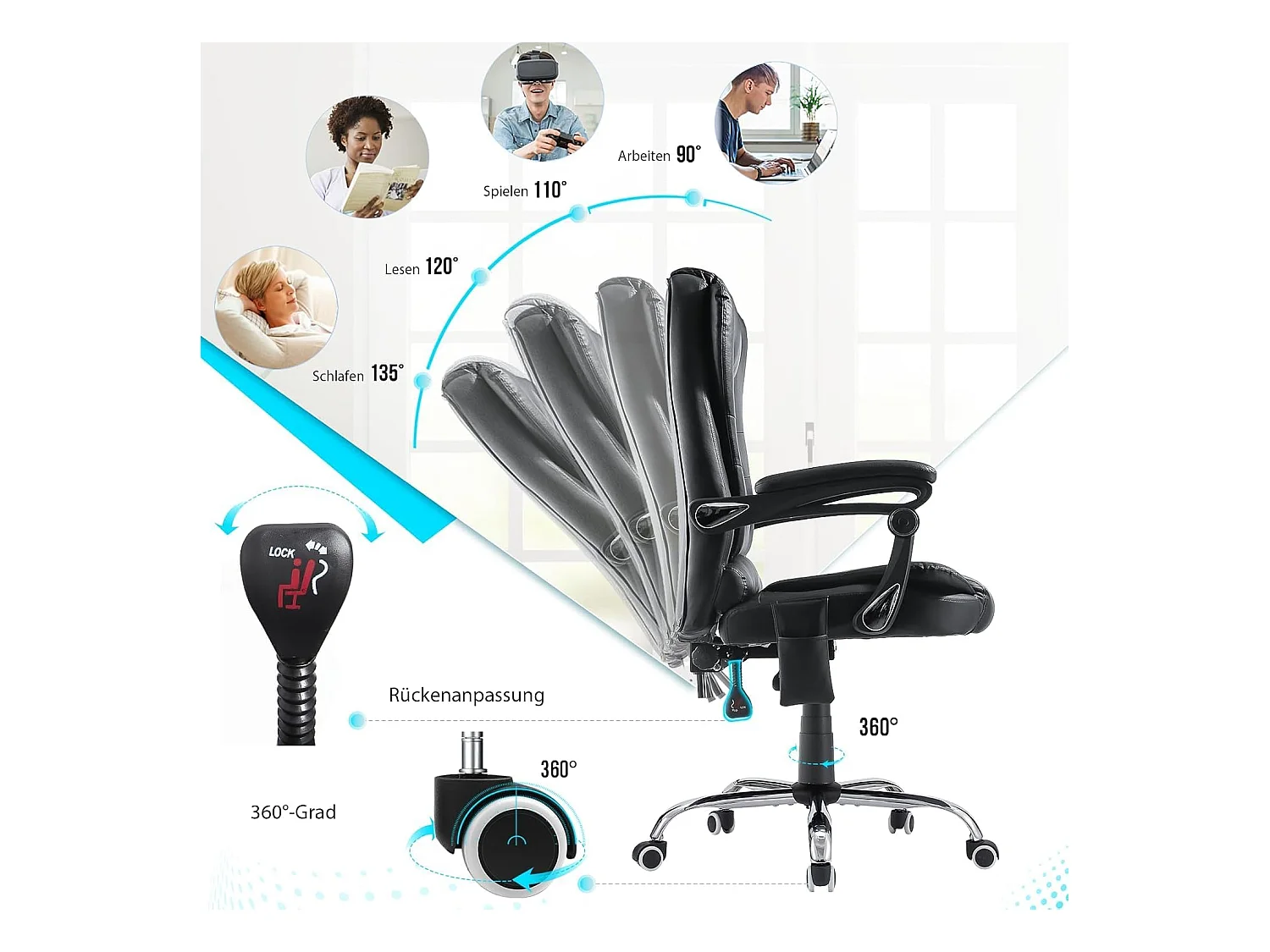 YODOLLA Chaise de Bureau Ergonomique avec Repose-Pieds - Fauteuil de Travail Confiable et Confortable - Dossier Soutien Lombaire - Pivotante et Réglable - Noir