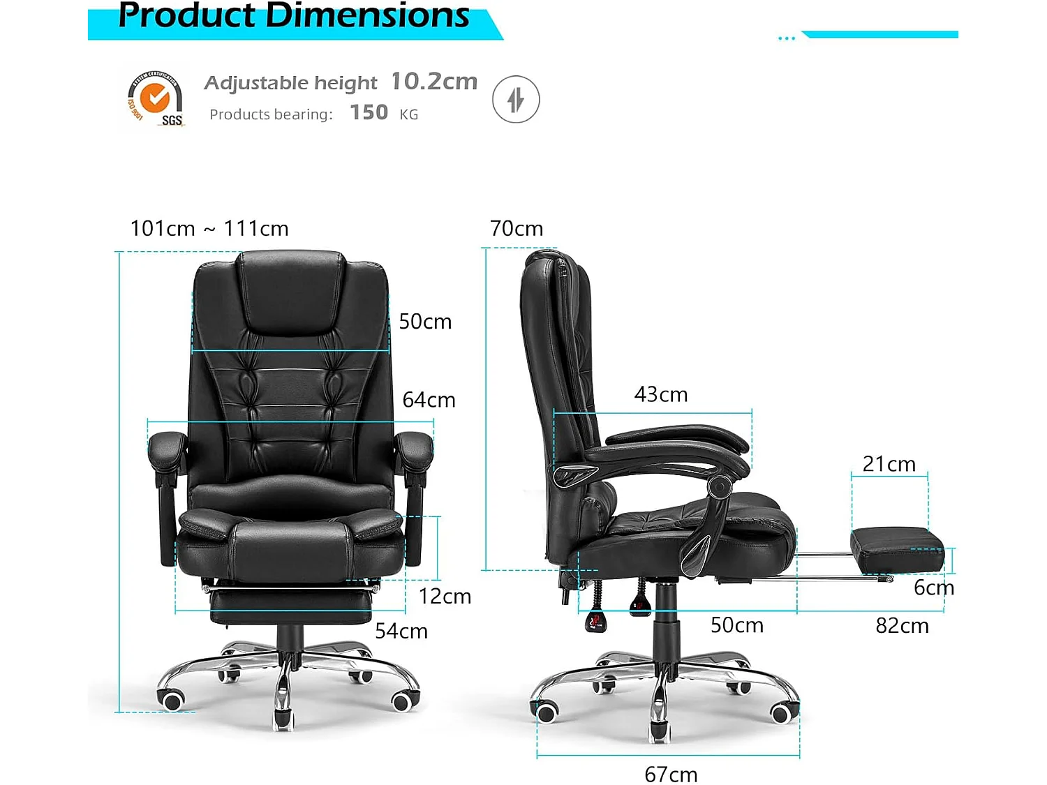 YODOLLA Chaise de Bureau Ergonomique avec Repose-Pieds - Fauteuil de Travail Confiable et Confortable - Dossier Soutien Lombaire - Pivotante et Réglable - Noir