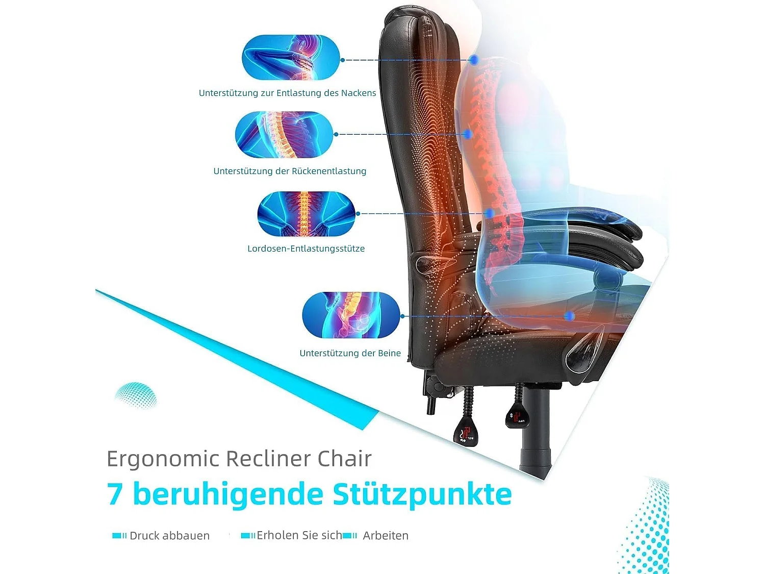 YODOLLA Chaise de Bureau Ergonomique avec Repose-Pieds - Fauteuil de Travail Confiable et Confortable - Dossier Soutien Lombaire - Pivotante et Réglable - Noir