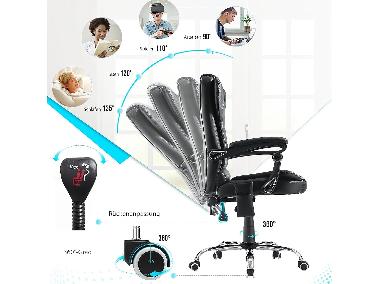 YODOLLA Chaise de Bureau Ergonomique avec Repose-Pieds - Fauteuil de Travail Confiable et Confortable - Dossier Soutien Lombaire - Pivotante et Réglable - Noir