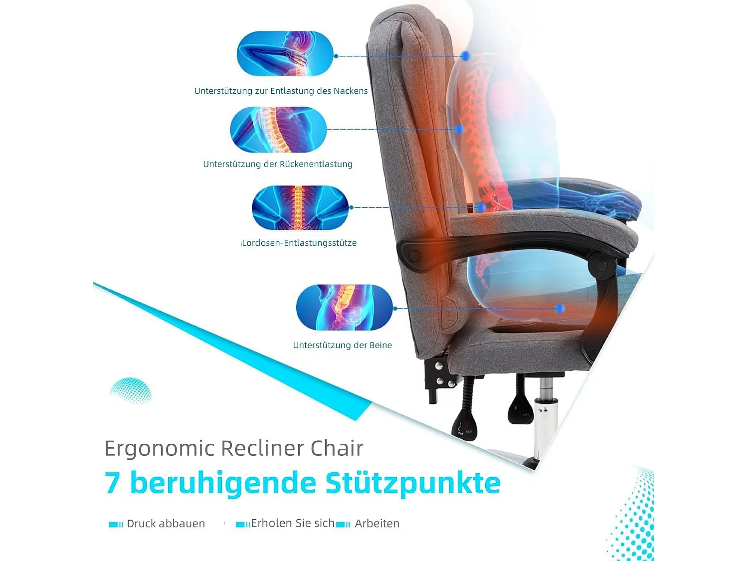 YODOLLA Ergonomischer Bürostuhl Mit Fußstütze - Zuverlässiger Und komfortabler Arbeitsstuhl - Lendenwirbelstütze - Drehbar Und verstellbar - Grau