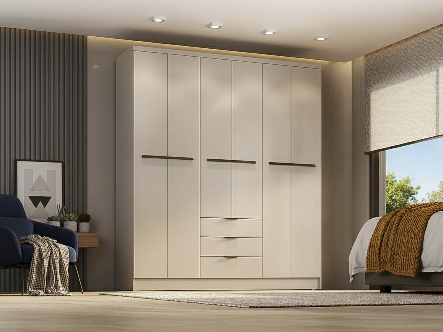 Armoire 6 portes et 3 tiroirs - L180 cm - Beige – PEROLI