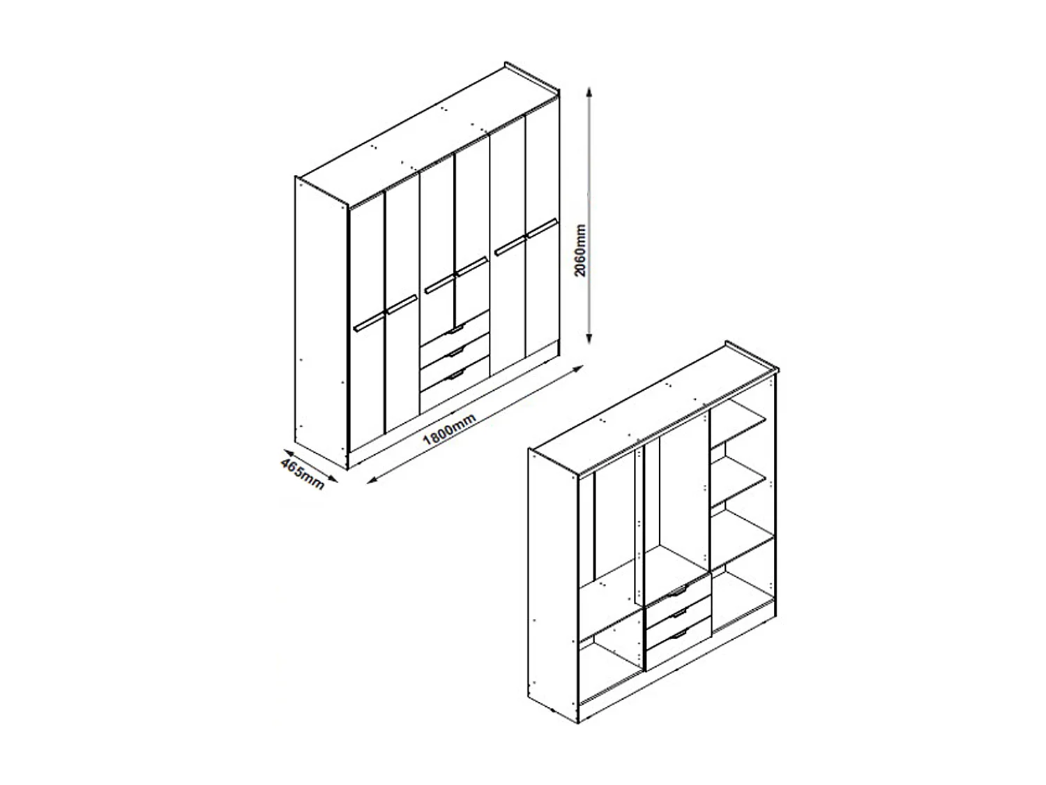 Armoire 6 portes et 3 tiroirs - L180 cm - Beige – PEROLI