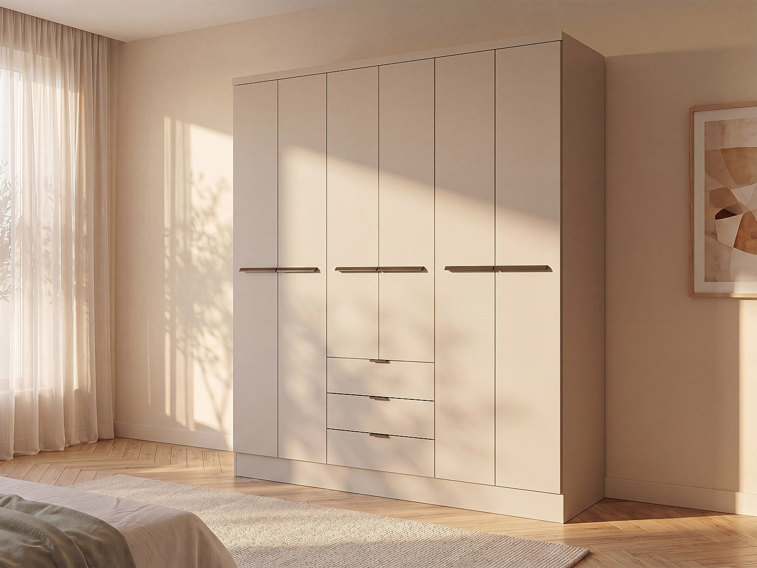 Kleiderschrank mit 6 Türen und 3 Schubladen - B180 cm - Beige – PEROLI