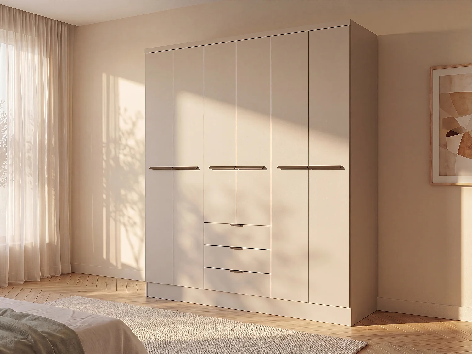 Armoire 6 portes et 3 tiroirs - L180 cm - Beige – PEROLI