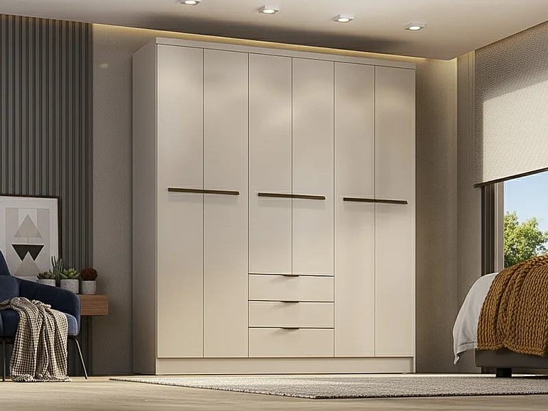 Armoire 6 portes et 3 tiroirs - L180 cm - Beige – PEROLI