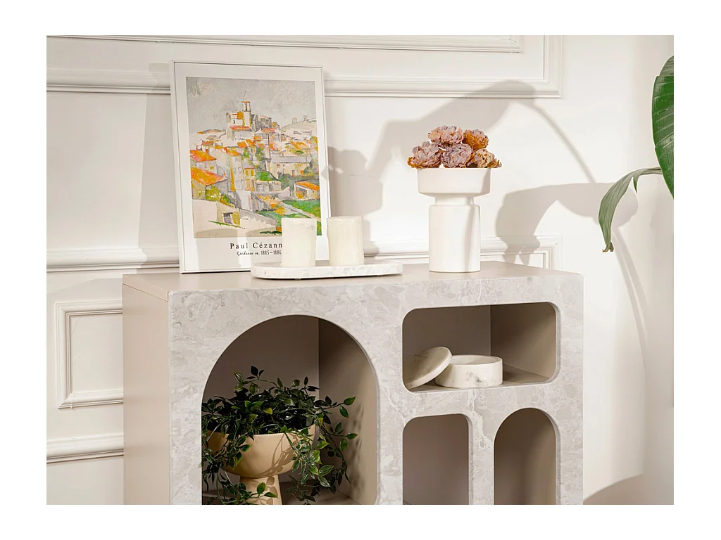 Console avec 5 niches - Effet marbre gris - LUELA