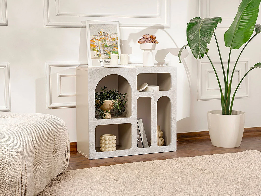 Console avec 5 niches - Effet marbre gris - LUELA
