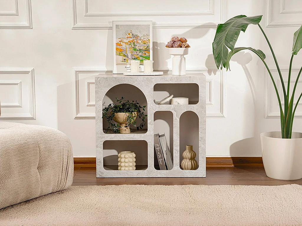 Console avec 5 niches - Effet marbre gris - LUELA