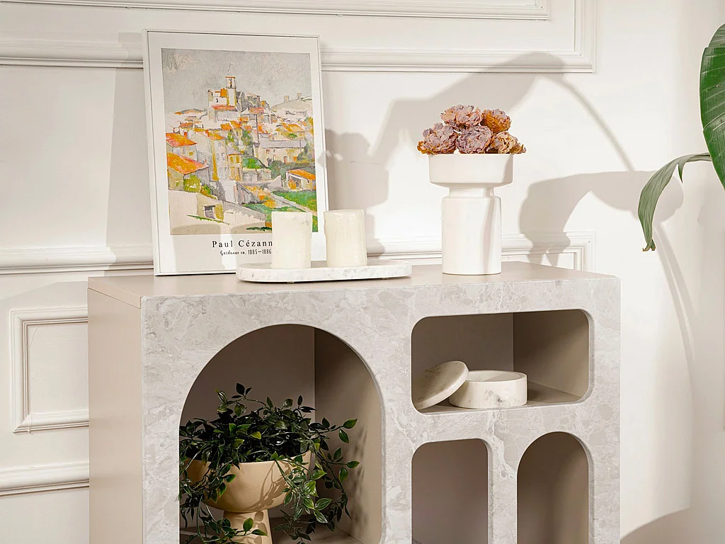 Console avec 5 niches - Effet marbre gris - LUELA