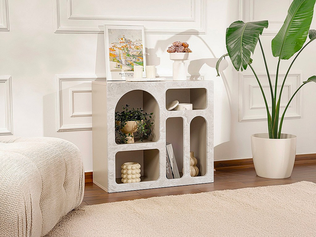 Vente-unique Konsole Mit 5 Fächern - Marmoroptik Grau - Luela