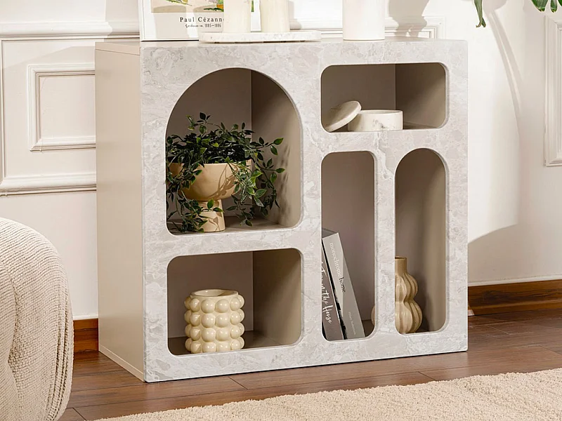 Console avec 5 niches - Effet marbre gris - LUELA