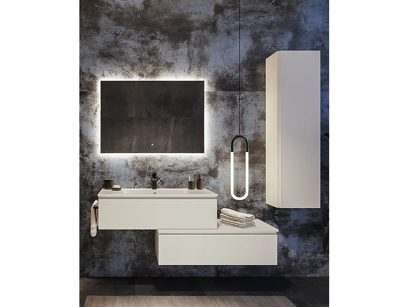 Mobile bagno sottolavabo con lavabo cassettiera e colonna bianco luce specchio e p. asciugamano L 100 x H 28 x P 46