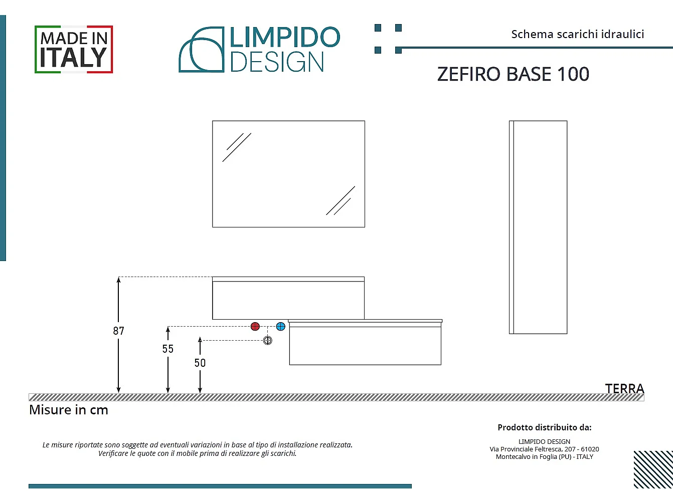 Mobile bagno sottolavabo con lavabo cassettiera e colonna verde salvia specchio e p. asciugamano L 100 x H 28 x P 46