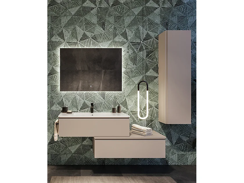 Mobile bagno sottolavabo con lavabo ad incasso cassettiera e colonna tortora milano specchio e p. asciugamano L 100 x H 28 x P 46