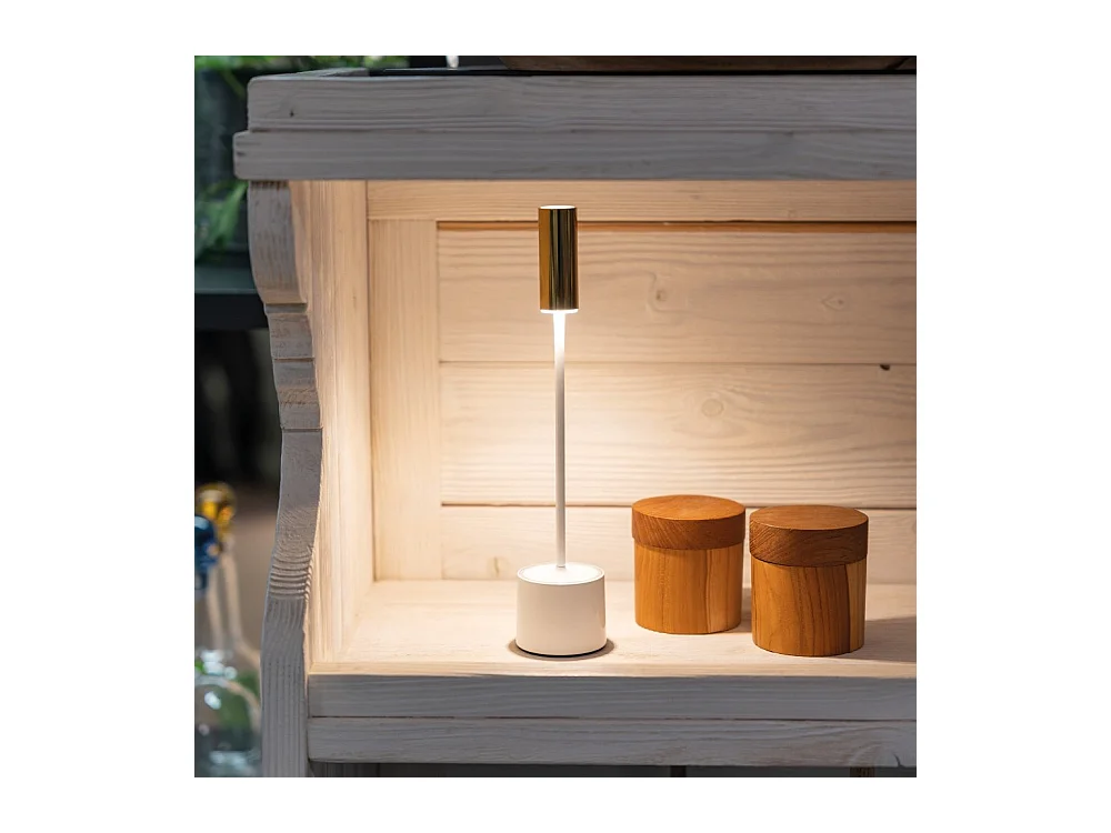 Zafferano - Lampe de table LED rechargeable Carolina avec variateur tactile - Usage intérieur/extérieur - Laiton brossé