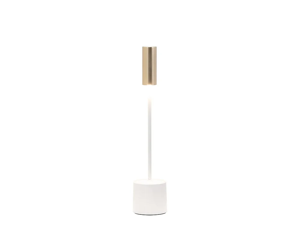 Zafferano - Carolina LED genopladelig dæmpbar touch-bordlampe - blank hvid og børstet messing