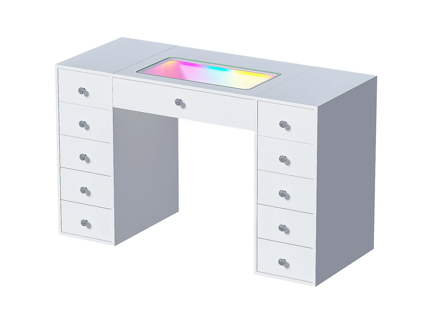 Coiffeuse Verre LED Intégrée, 11 Tiroirs - 130 x 55 cm - RGB