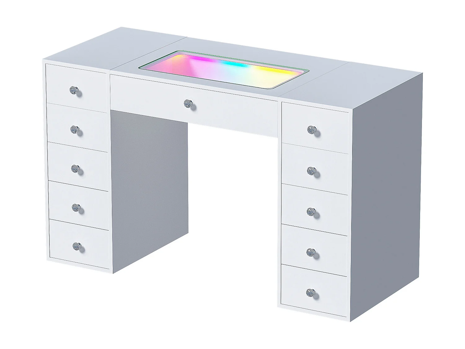Coiffeuse Verre LED Intégrée, 11 Tiroirs - 130 x 55 cm - RGB